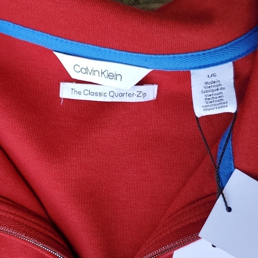 Calvin Klein Mens Classic Quarter Zip Pullover NWT  red Large - Picture 3 of 6